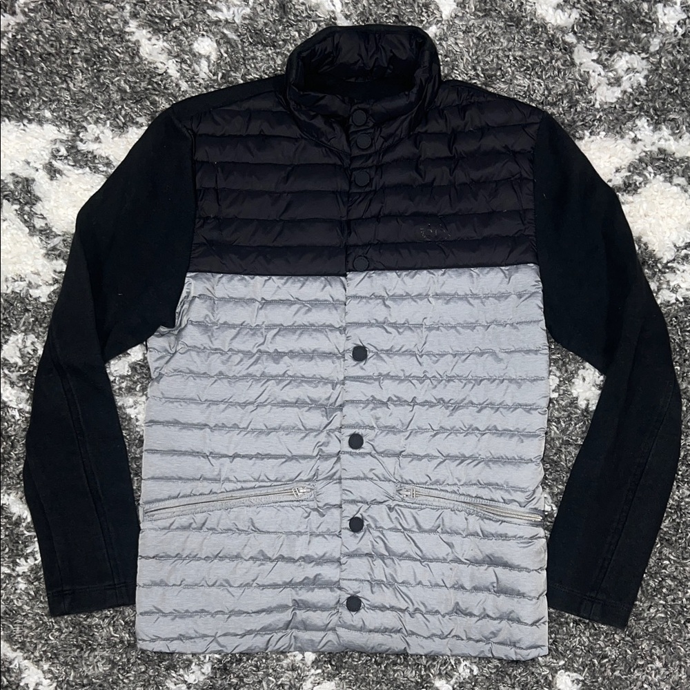 Armani Exchange Men's Black and Gray Quilted Puffer Jacket - XS